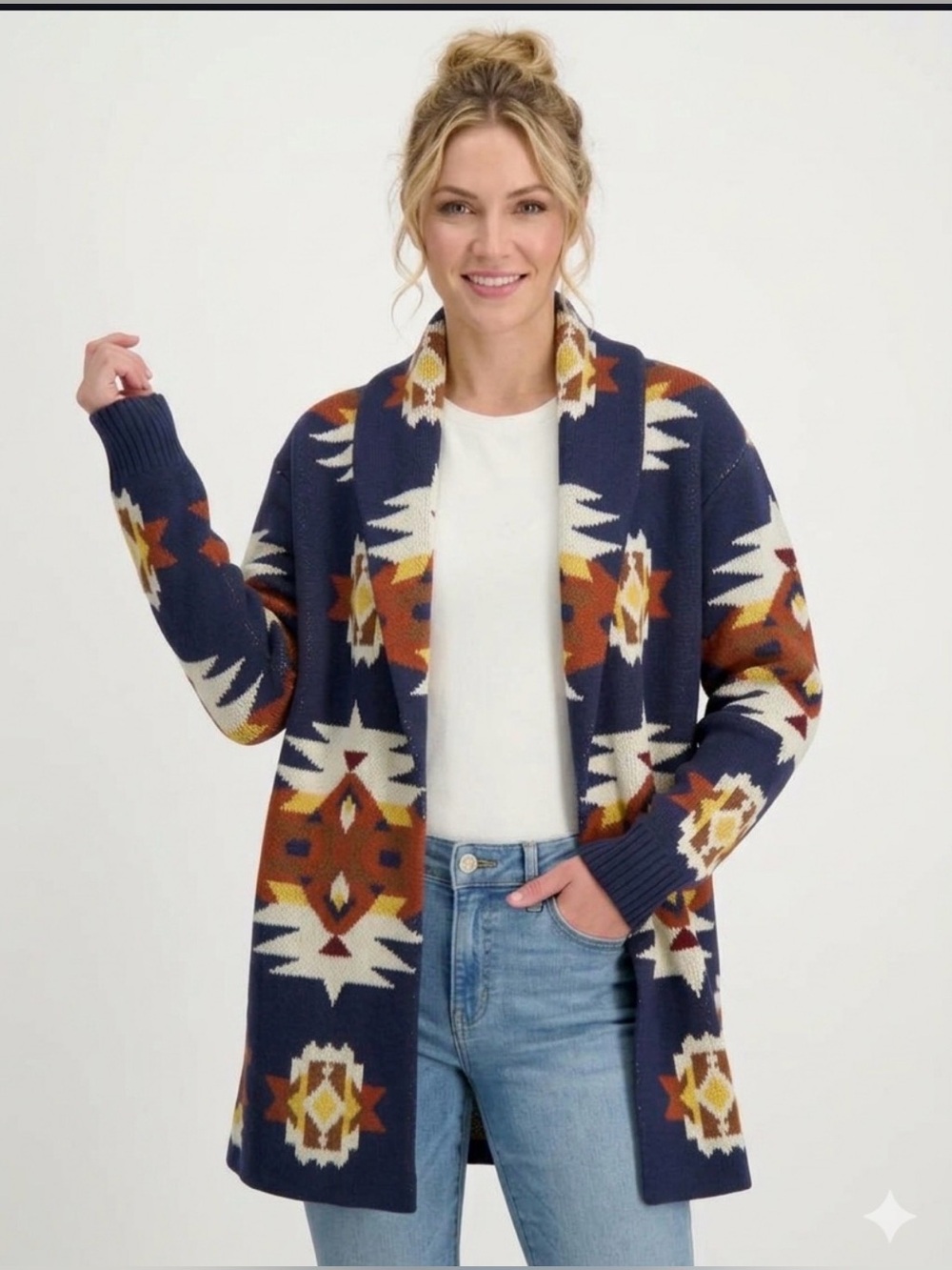 NEW Lucky Brand Southwest Aztec Shawl Collar Cardigan Sweater Women’s XL Boho